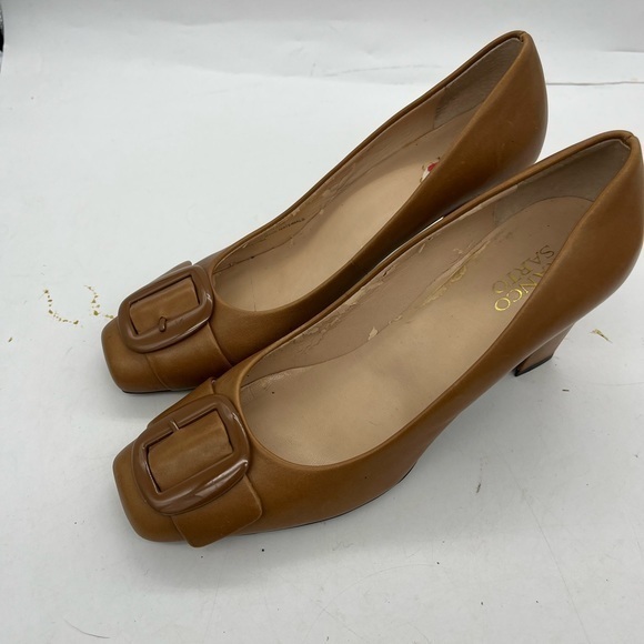 Franco Sarto Women’s Ticket Brown Genuine Leather Buckle Front Closed Toe Heels - Picture 9 of 12